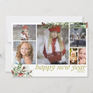 Wintery Foliage Happy New Year Family 6 Photos Holiday Card