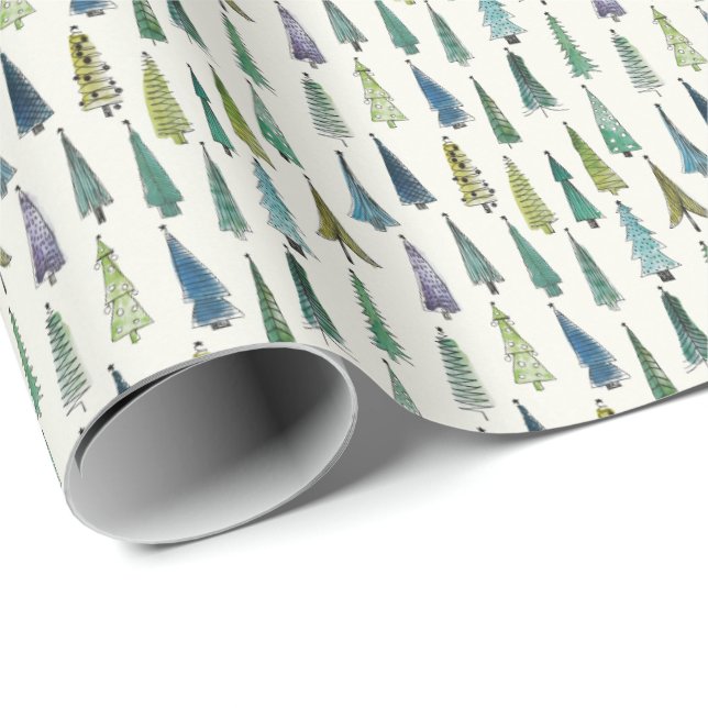 Wintery Green Christmas Tree Gift Wrapping Paper (Roll Corner)