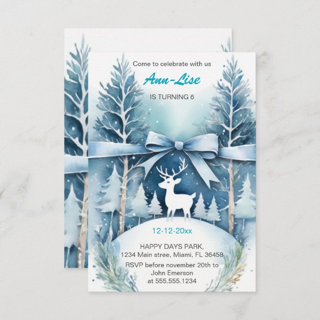 Wintery landscape Deer Birthday Invitation (Front/Back)