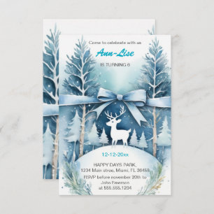 Wintery landscape Deer Birthday Invitation