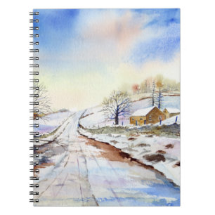 Wintery Lane Watercolor Landscape Painting Spiral Notebook