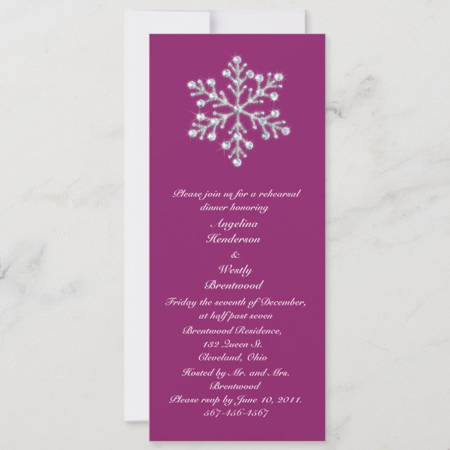 Wintery Magenta Rehearsal Dinner Invitation (Front)