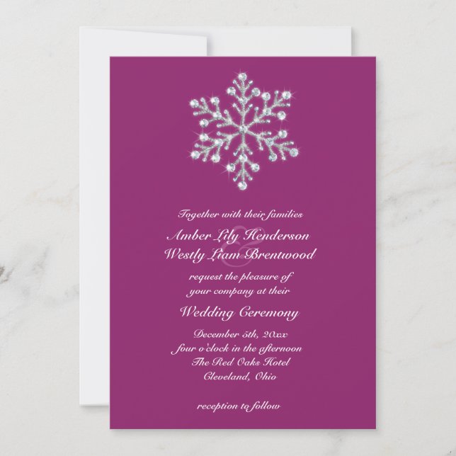 Wintery Magenta Wedding Invitation 2 (Front)