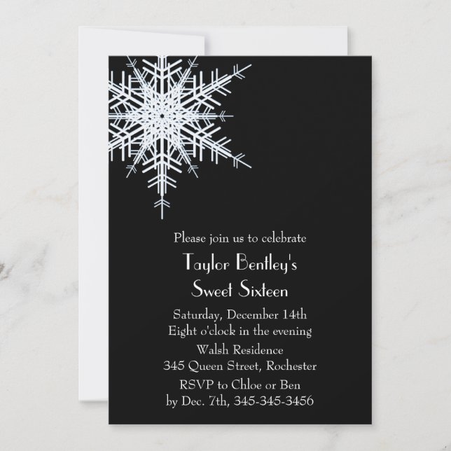 Wintery Offset Snowflake 16th Birthday Invite (Front)