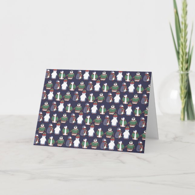 Wintery Penguins Card, Customisable! Holiday Card (Front)