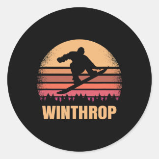 Winthrop Washington Snowboarding Snow Boarder Retr Classic Round Sticker