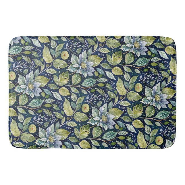 Wintry Blue Flora  Bath Mat (Front)
