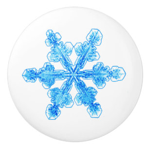 Wintry Blue Snowflake Ceramic Knob