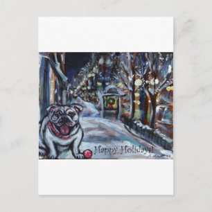 Wintry Bulldog xmas scene Holiday Postcard