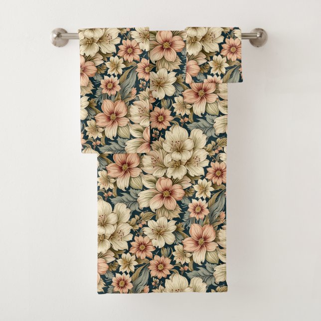 Wintry Floral Azaleas and Rose Bath Towel Set (Insitu)