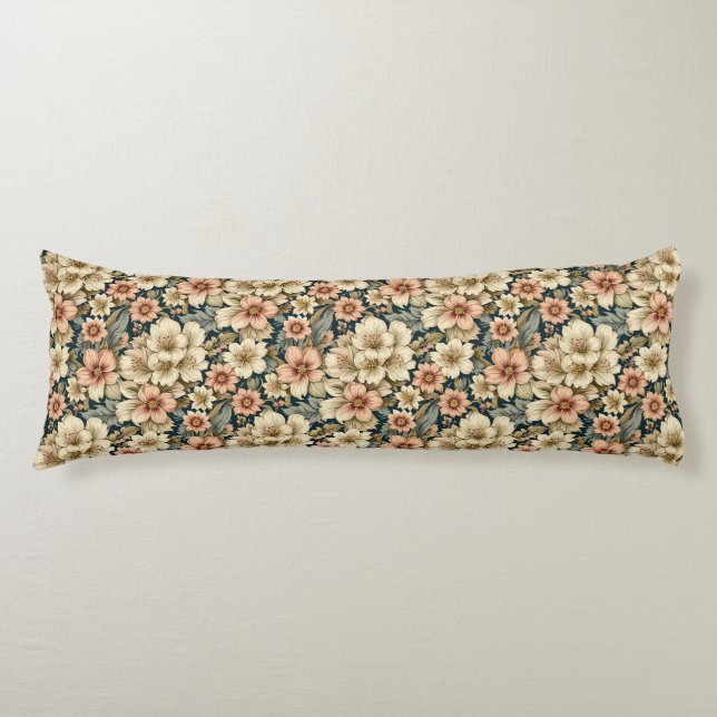 Wintry Floral Azaleas and Rose Body Cushion (Front)