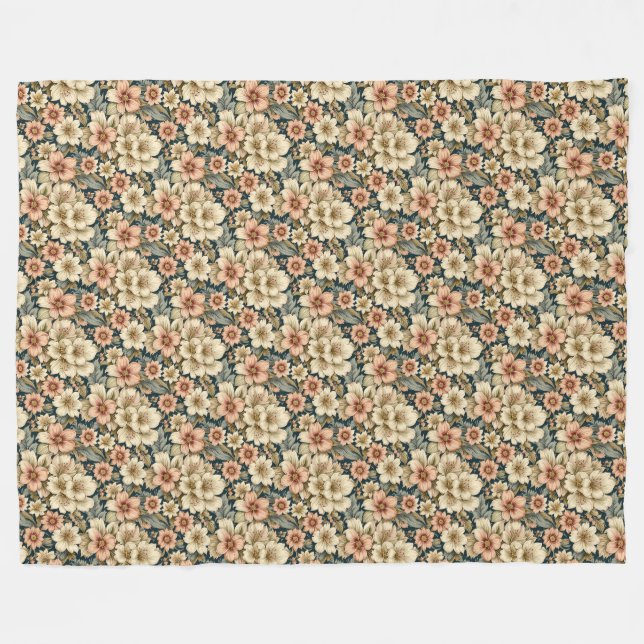 Wintry Floral Azaleas and Rose Fleece Blanket (Front (Horizontal))