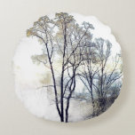 Wintry Forest Round Throw Pillow<br><div class="desc">Just in time for the holidays,  or the wintry change over in the home.  Durable,  beautiful.  Collect four or five to complete the winter ambience in the home.  Goes with any holiday colour,  green,  red,  blue purple,  gold and silver.  Great quality to last.</div>