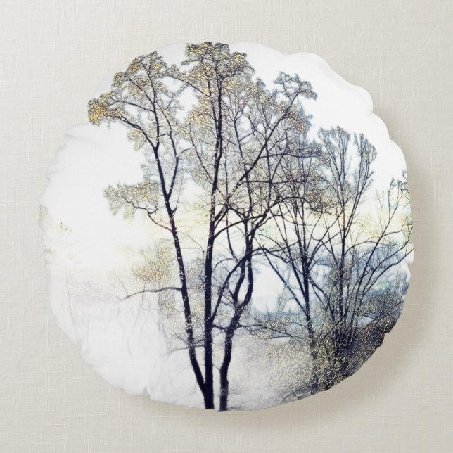 Wintry Forest Round Throw Pillow (Front)