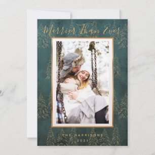 Wintry Gold Christmas Tree Photo Holiday Card