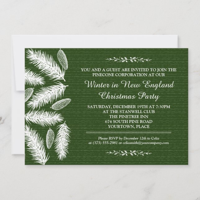 Wintry Pinecone Green Corporate Holiday Party Invitation (Front)