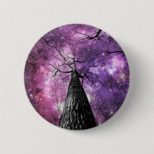 Wintry Trees Purple Pink Galaxy Skies 6 Cm Round Badge