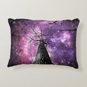 Wintry Trees Purple Pink Galaxy Skies Decorative Cushion