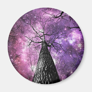 Wintry Trees Purple Pink Galaxy Skies Magnet