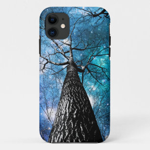 Wintry Trees Turquoise Teal Galaxy Skies Case-Mate iPhone Case