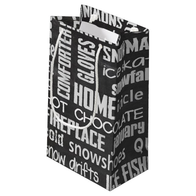 Wintry Word Cloud Small Gift Bag (Back Angled)