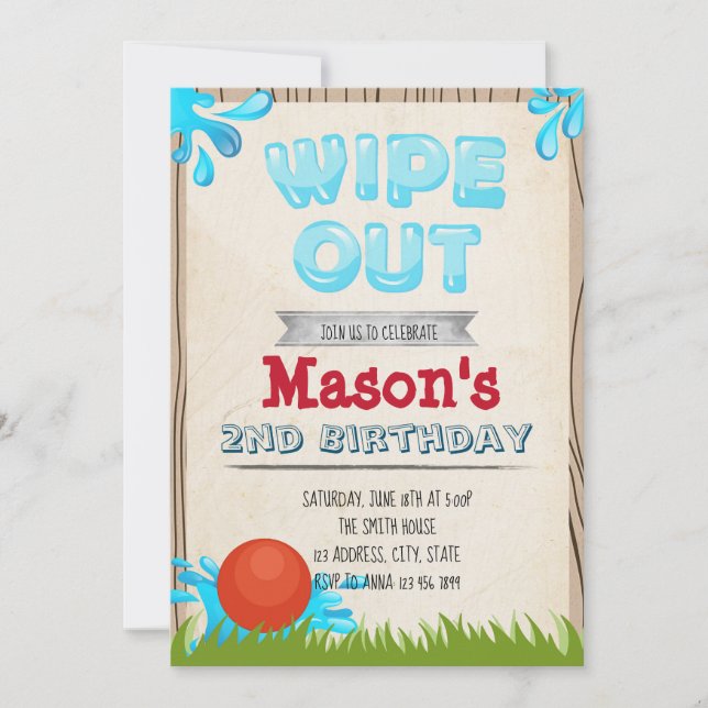 Wipe out birthday party invitation (Front)