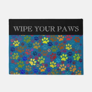 Wipe Your Paws Colour Cat Paw Print Pattern Doormat