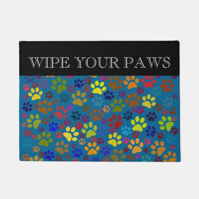 Wipe Your Paws Colour Cat Paw Print Pattern Doormat (Front)