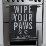 Wipe Your Paws Pet Name Black Kitchen Towel<br><div class="desc">Best pets always have clean paws. Just add the name of yours to this black paw print kitchen towel.</div>