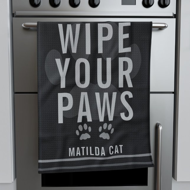 Wipe Your Paws Pet Name Black Kitchen Towel (Wipe Your Paws! A fun kitchen towel for your pet. Just add their name)