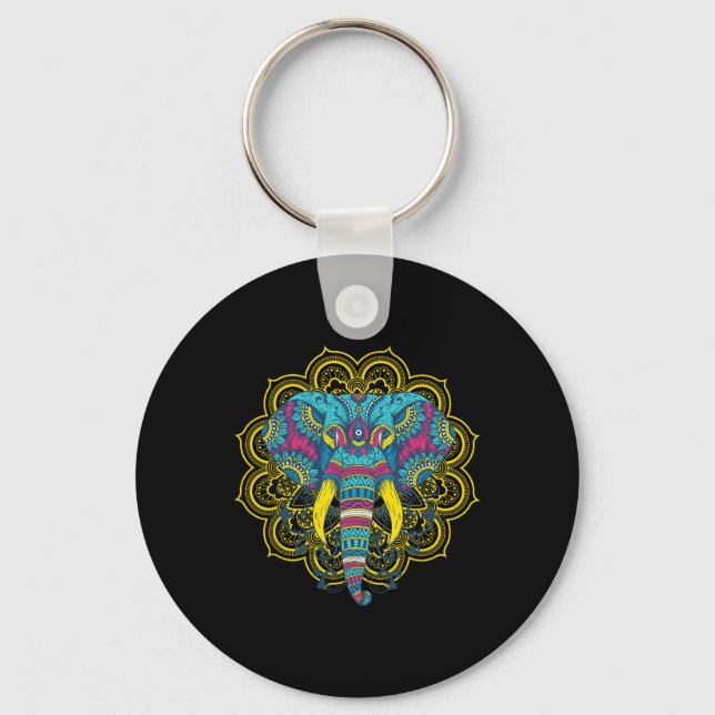 Wir Lieben Elefanten Elephant Mandala Pattern Indi Key Ring (Front)