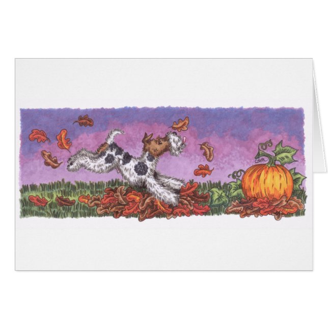 Wire Fox Autumn card with white envelope (Front Horizontal)