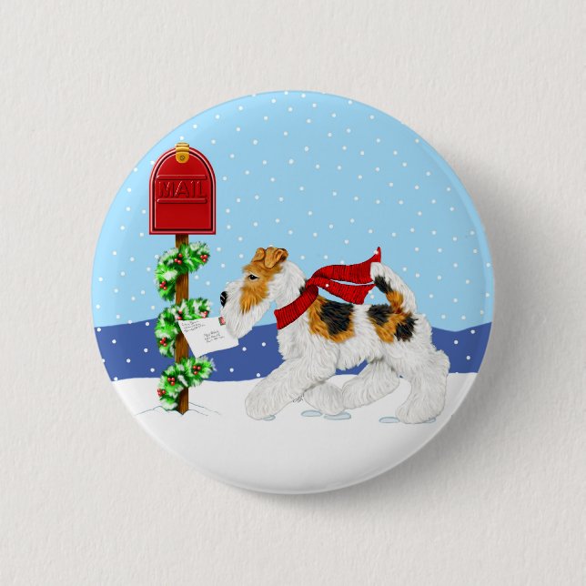 Wire Fox Christmas Mail 6 Cm Round Badge (Front)