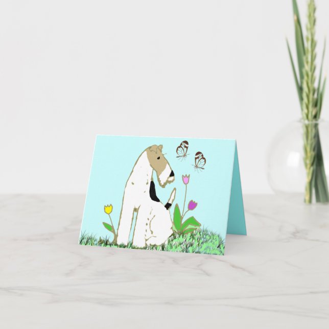 Wire Fox Terrier and Butterflies Card (Front)