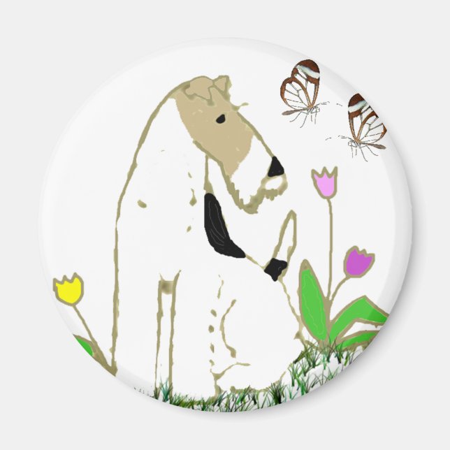 Wire Fox Terrier and Butterflies Magnet (Front)