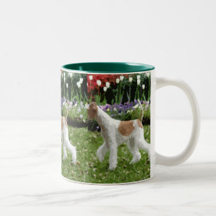 Wire Fox Terrier and Flowers Two-Tone Coffee Mug