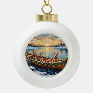 Wire Fox Terrier Christmas Boat Holiday Ceramic Ball Christmas Ornament