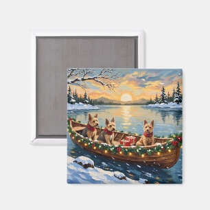 Wire Fox Terrier Christmas Boat Holiday Magnet