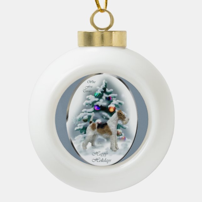 Wire Fox Terrier Christmas Ceramic Ball Christmas Ornament (Front)