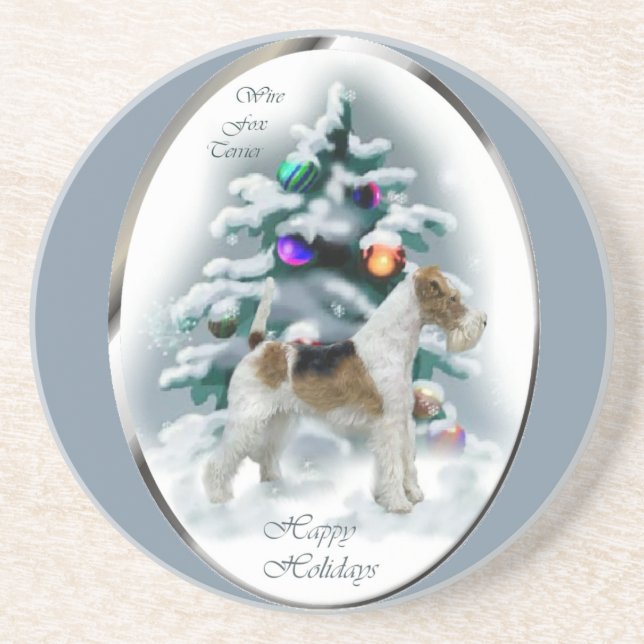 Wire Fox Terrier Christmas  Coaster (Front)