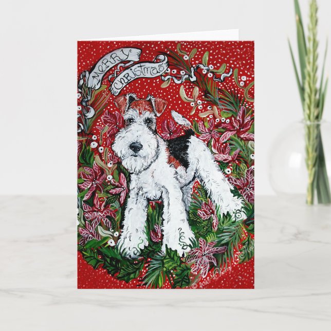 Wire Fox Terrier Christmas Holiday Card (Front)