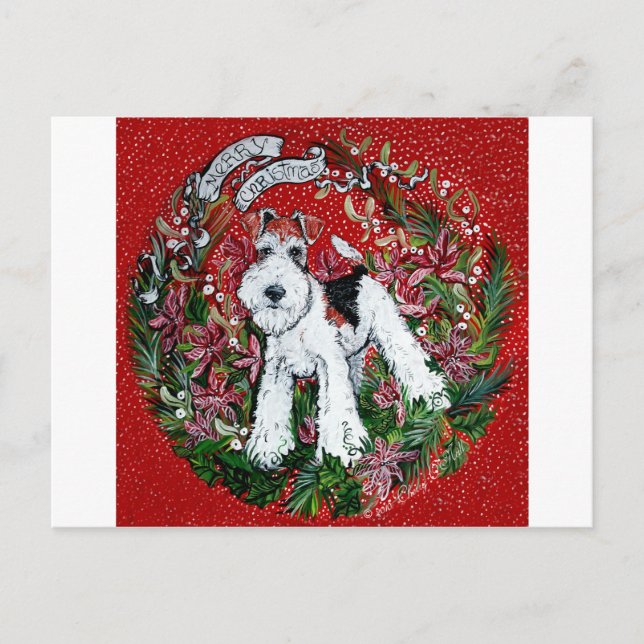 Wire Fox Terrier Christmas Holiday Postcard (Front)
