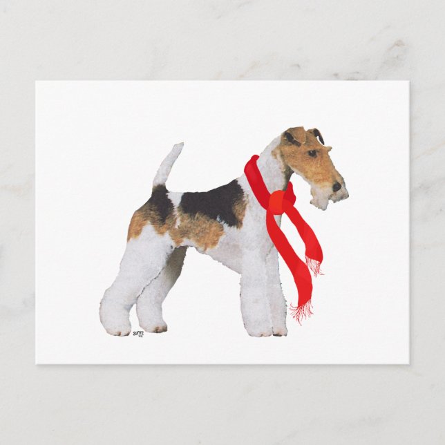 Wire Fox Terrier Christmas Holiday Postcard (Front)