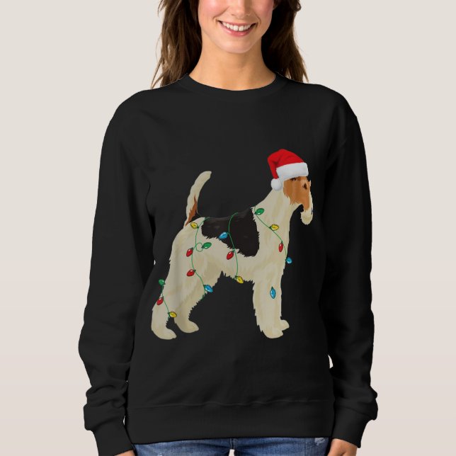 Wire Fox Terrier Christmas Lights Santa Hat Dog Xm Sweatshirt (Front)