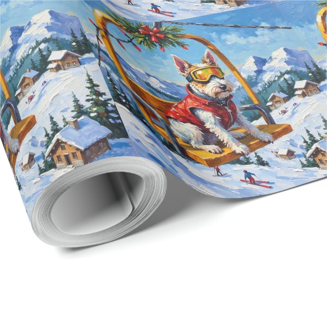 Wire Fox Terrier Christmas Ski Lift Adventure Wrapping Paper (Roll Corner)