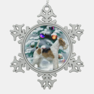 Wire Fox Terrier Christmas Snowflake Pewter Christmas Ornament