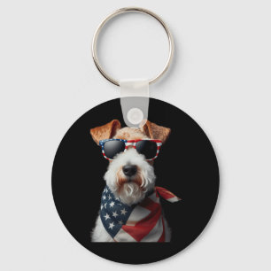 Wire Fox Terrier Dog 4th Of July American Independ Key Ring