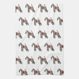 Wire Fox Terrier Dog Breed Geo Silhouette Plaid Tea Towel