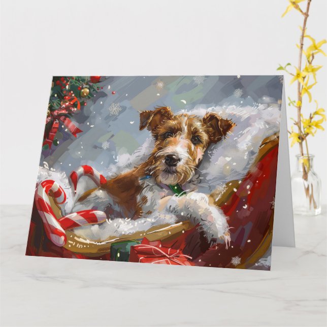 Wire Fox Terrier Dog Christmas Festive  Card (Yellow Flower)
