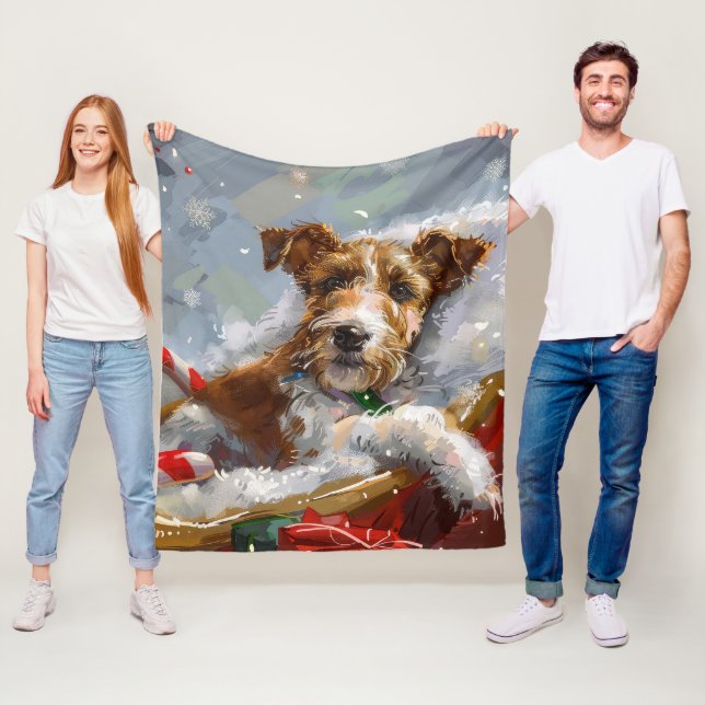 Wire Fox Terrier Dog Christmas Festive  Fleece Blanket (In Situ)